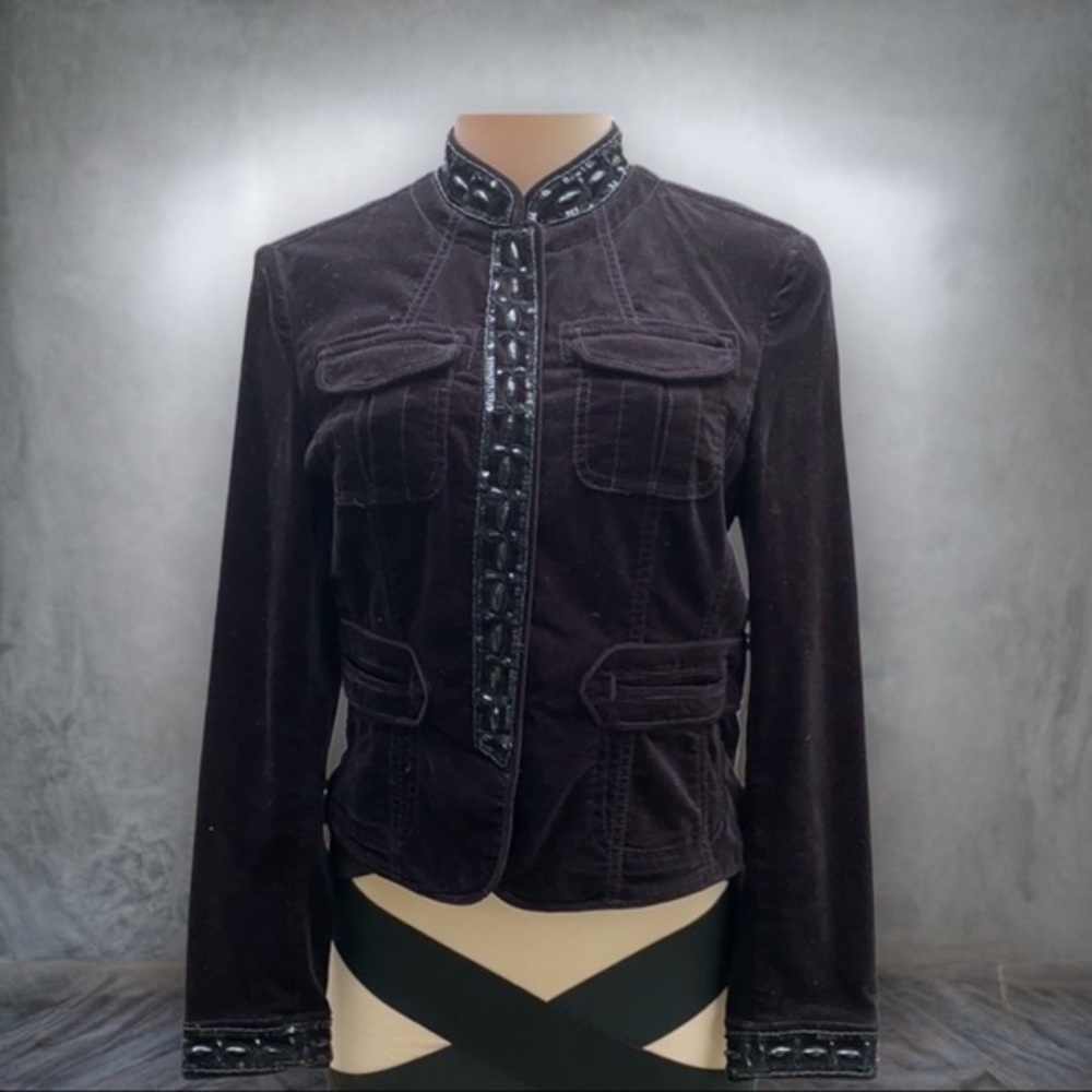 INC International Concepts Velvet Embellished Military Jacket S Y2k